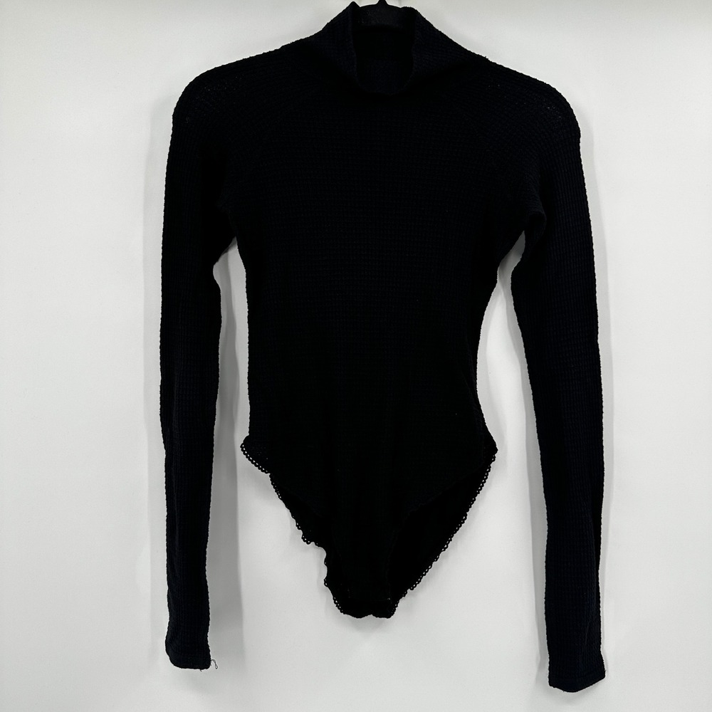 Intimately Free People Black Waffle Knit Thermal Mock Neck Bodysuit‎ XS Boho